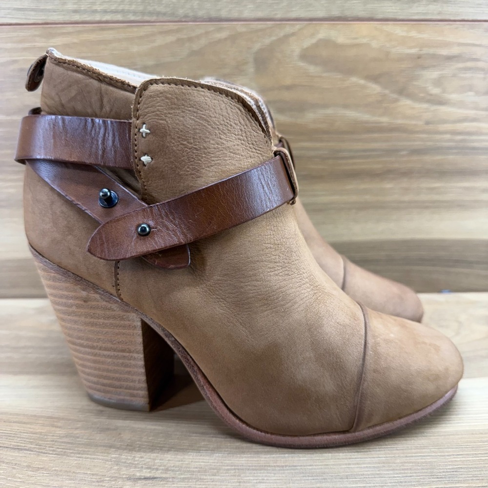 Rag & Bone Harrow Ankle Bootie Womens 7 EU 37 Cognac Nubuck Block Heel Boho